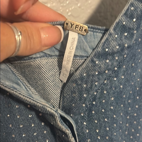 NEW YOUNG FABULOUS & BROKE DENIM RHINESTONE WINSLOW MINI DRESS - Picture 5 of 12